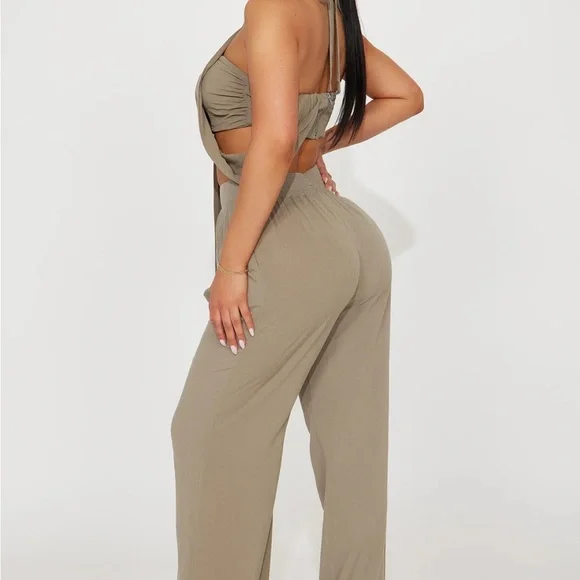 Fashion Nova Tan Wide Leg Jumpsuit - Picture 3 of 4